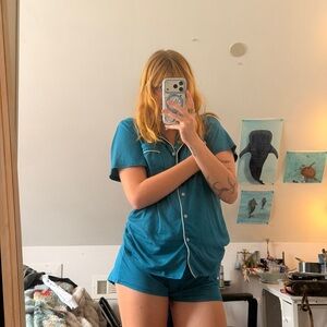 Teal Short Pajama Set - Button Front Shorts